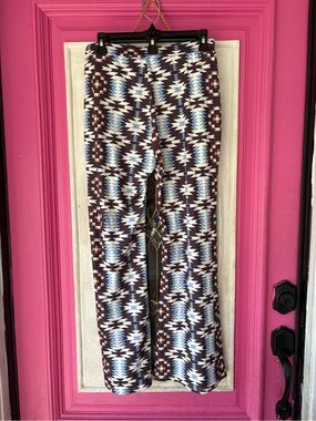 Brown & Blue Tribal Boot-Cut Pants western Aztec